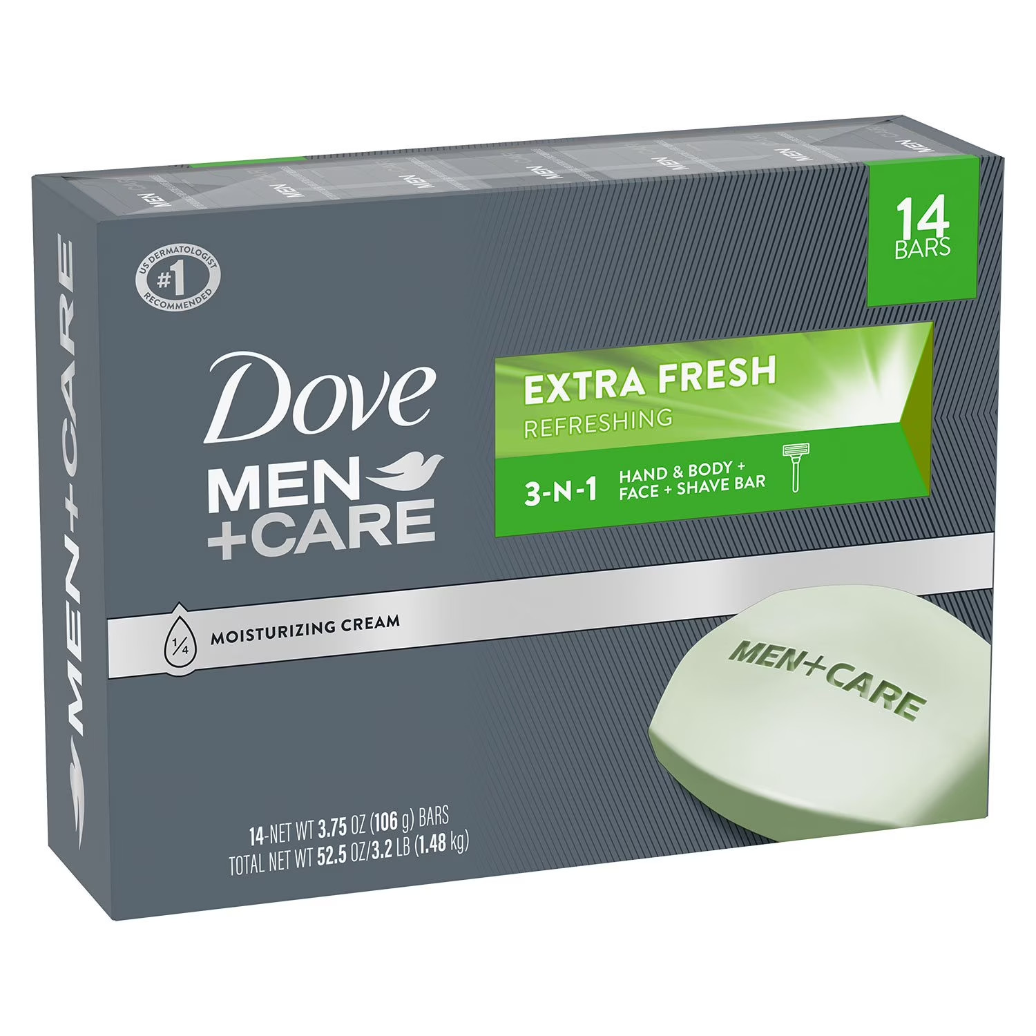 Dove Men+Care Body and Face Bar Soap, Extra Fresh, 3.75 oz., 14 ct.