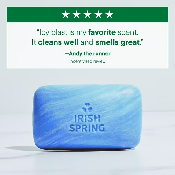 Irish Spring Icy Blast Deodorant Bar Soap for Men, Feel Fresh, 3.7 oz, 12 bar