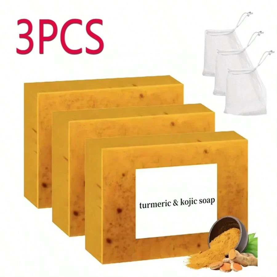 3-Pack Turmeric & Kojic Acid Soap Lemon Dark Spot Remover Face Body Cleanser