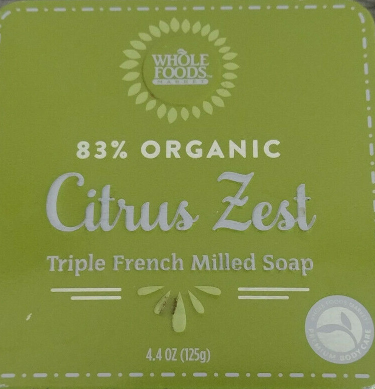 WHOLE FOODS TRIPLE MILLED SOAP 83% Organic Citrus Zest 4.4 oz Tin Box