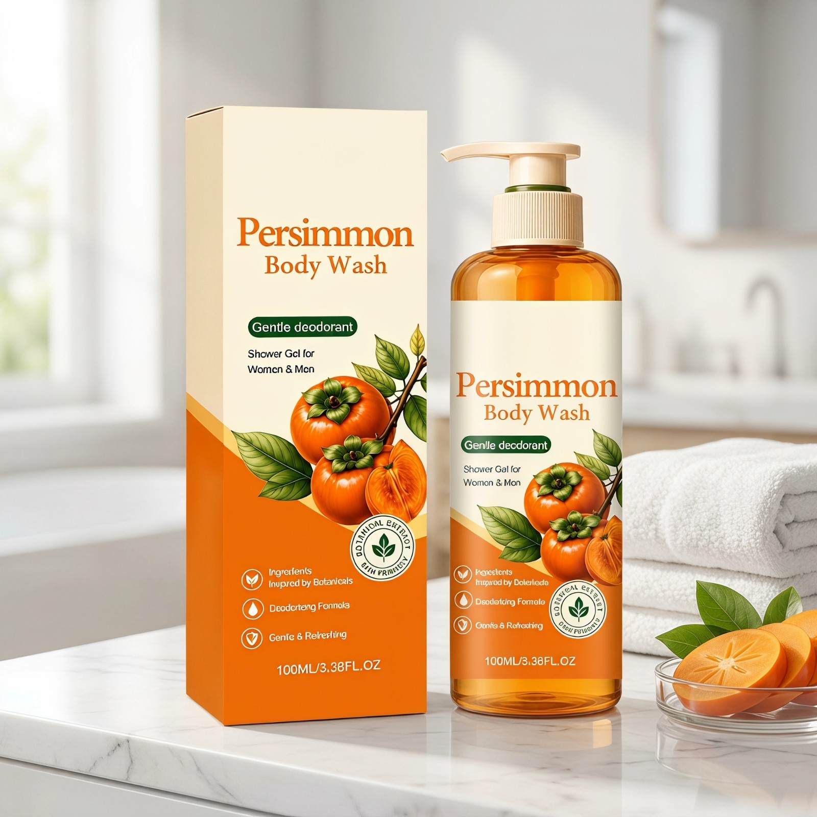 Persimmon Natural Deodorant Bar Soap, Deep Cleansing for Body & Foot Odor 100ml