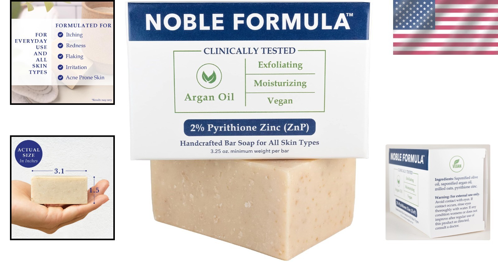 Gentle Unscented Zinc Bar Soap with Olive and Argan Oils for All Skin Types