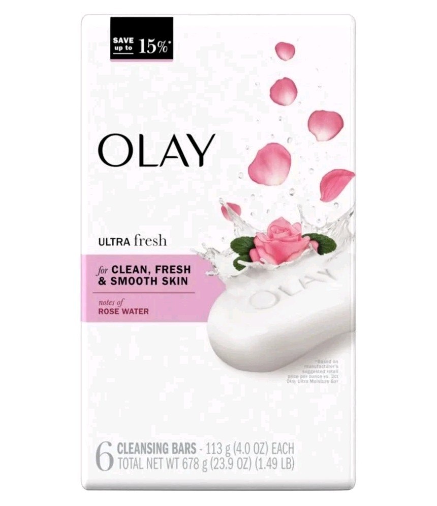 NEW! OLAY (6-BARS) 4 Oz. (113 g) 🥀🫧 ●ROSE WATER● Ultra Fresh Cleansing Bars.