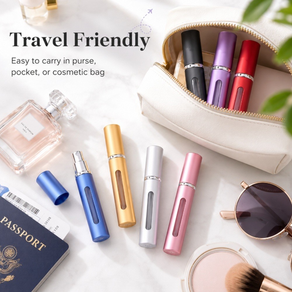 7 Pack 10ml Perfume Bottles Atomizer Refillable Travel Spray Pump Set Leakproof