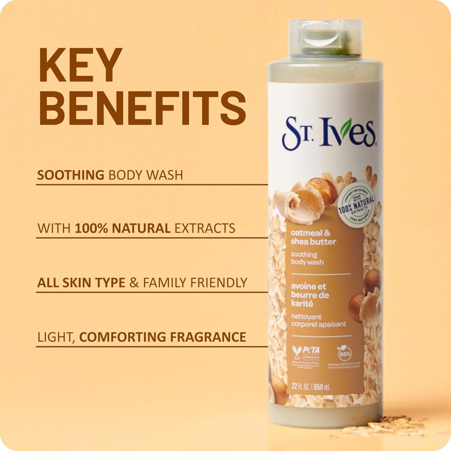 Oatmeal & Shea Butter Body Wash | Body Wash for Sensitive and Dry Skin | 22 Fl.