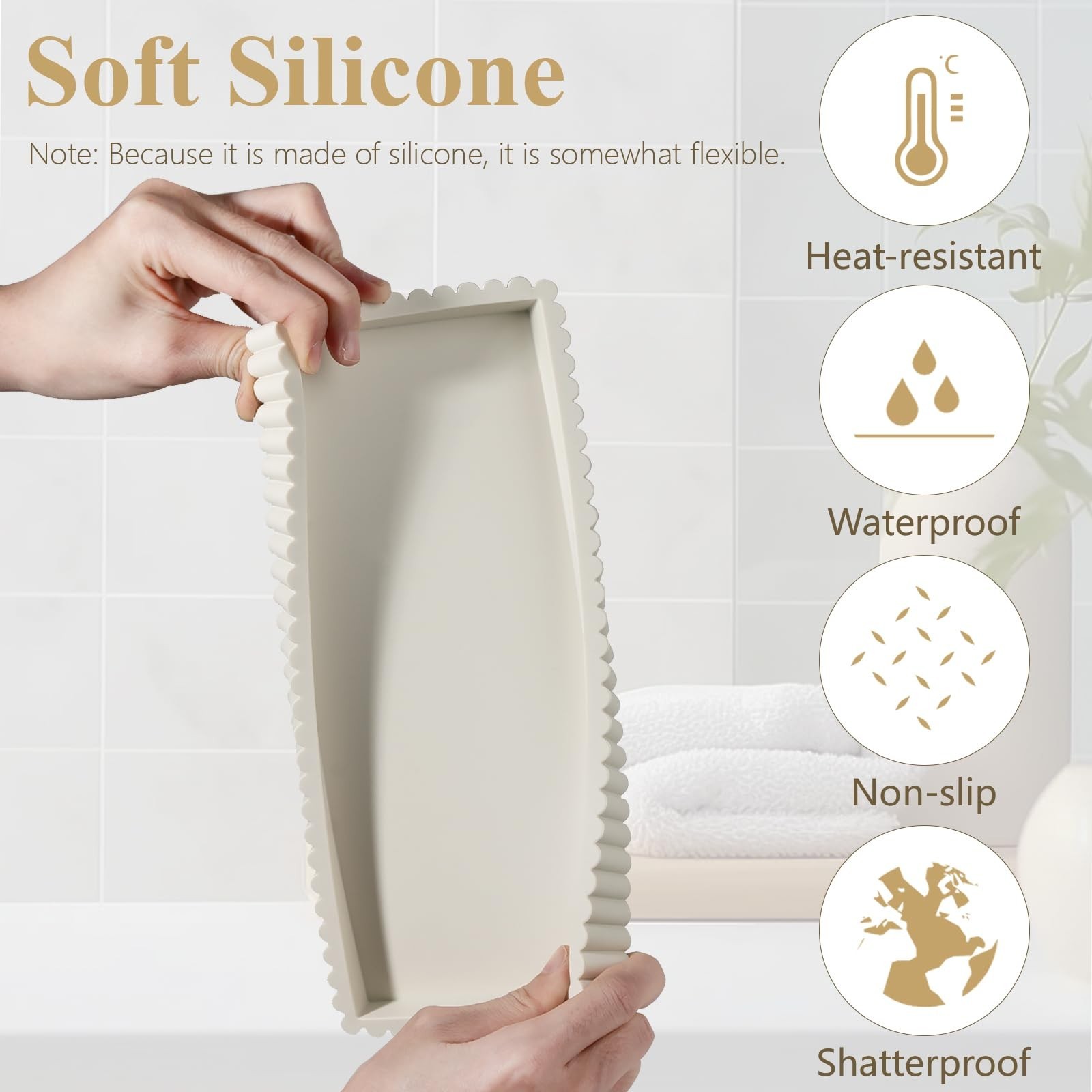 Silicone Bathroom Tray Small Vanity Organizer Rectangle Sink Caddy Sponge Hol…