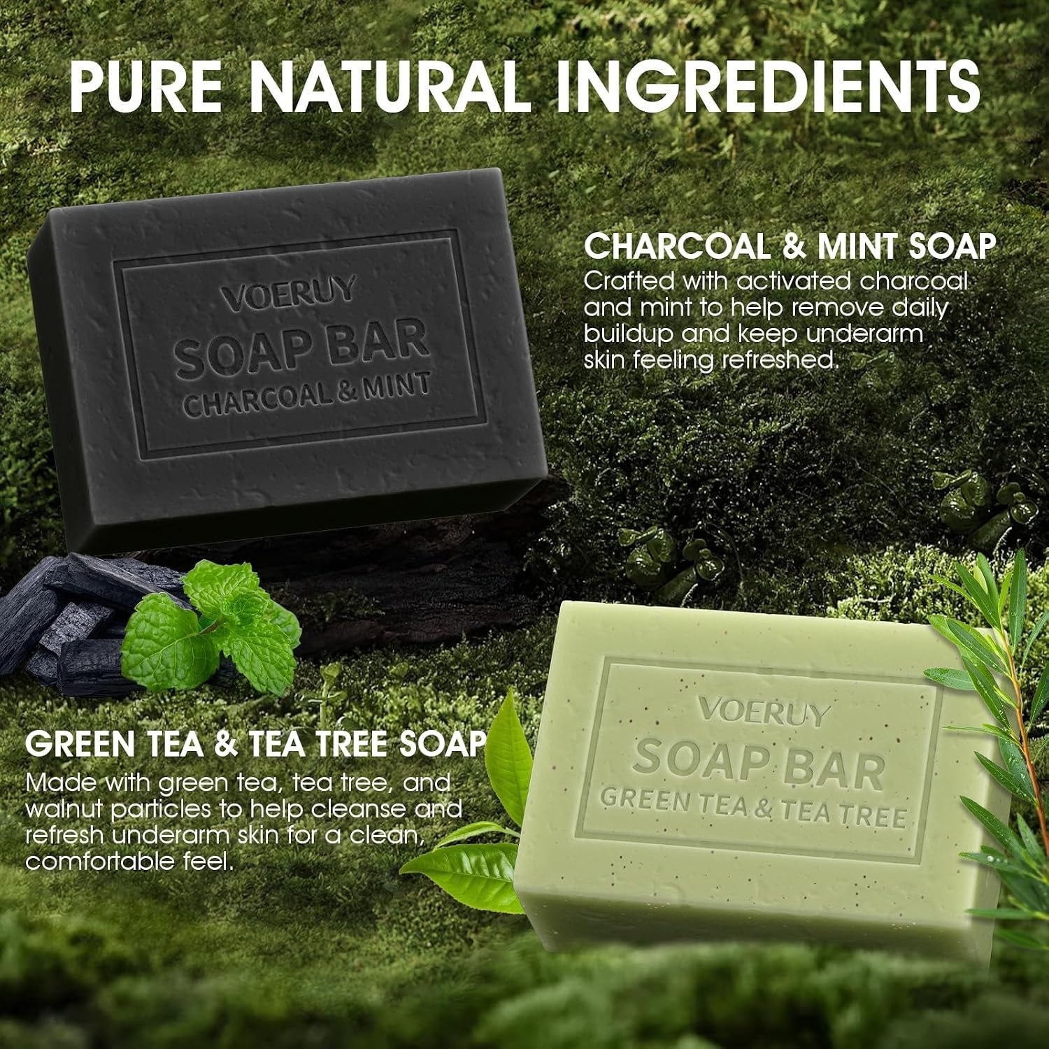 Underarm Detox Soap, 2 Pcs Armpit Detox Soap with Green Tea & Tea Tree, Charcoal