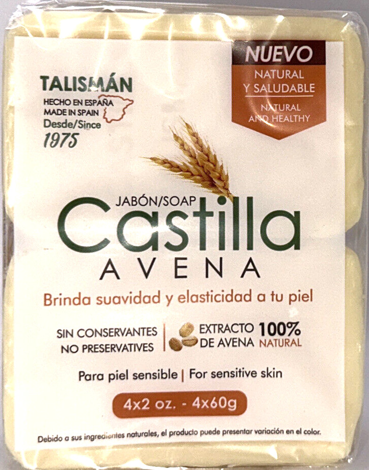 (4) bars Pack Castile Soap Bars Oats Talisman Jabon Castilla Avena 2 oz Each