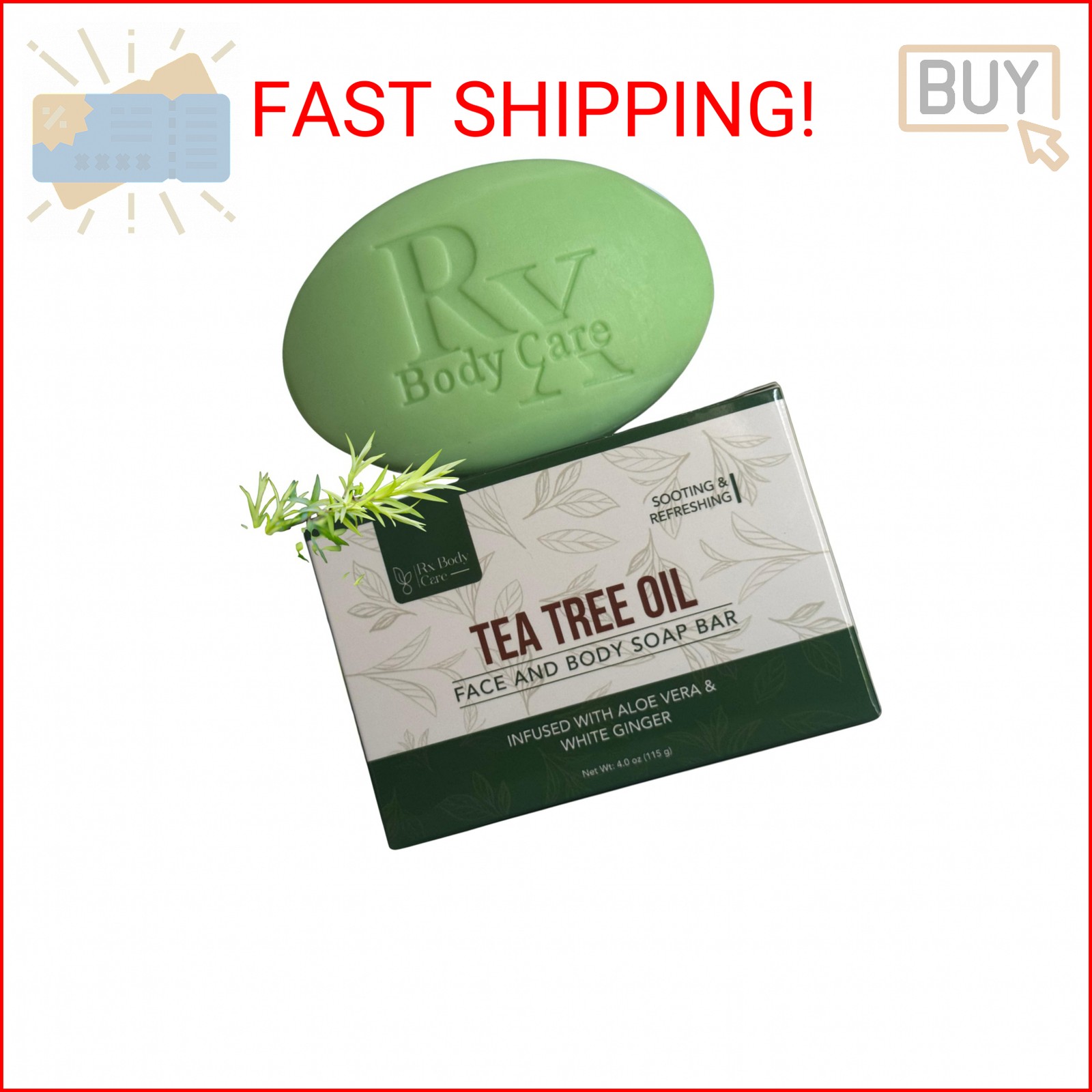 RX Body Care Tea Tree Oil Soap Bar For Face & Body 4.0 oz – Antifungal Antisepti