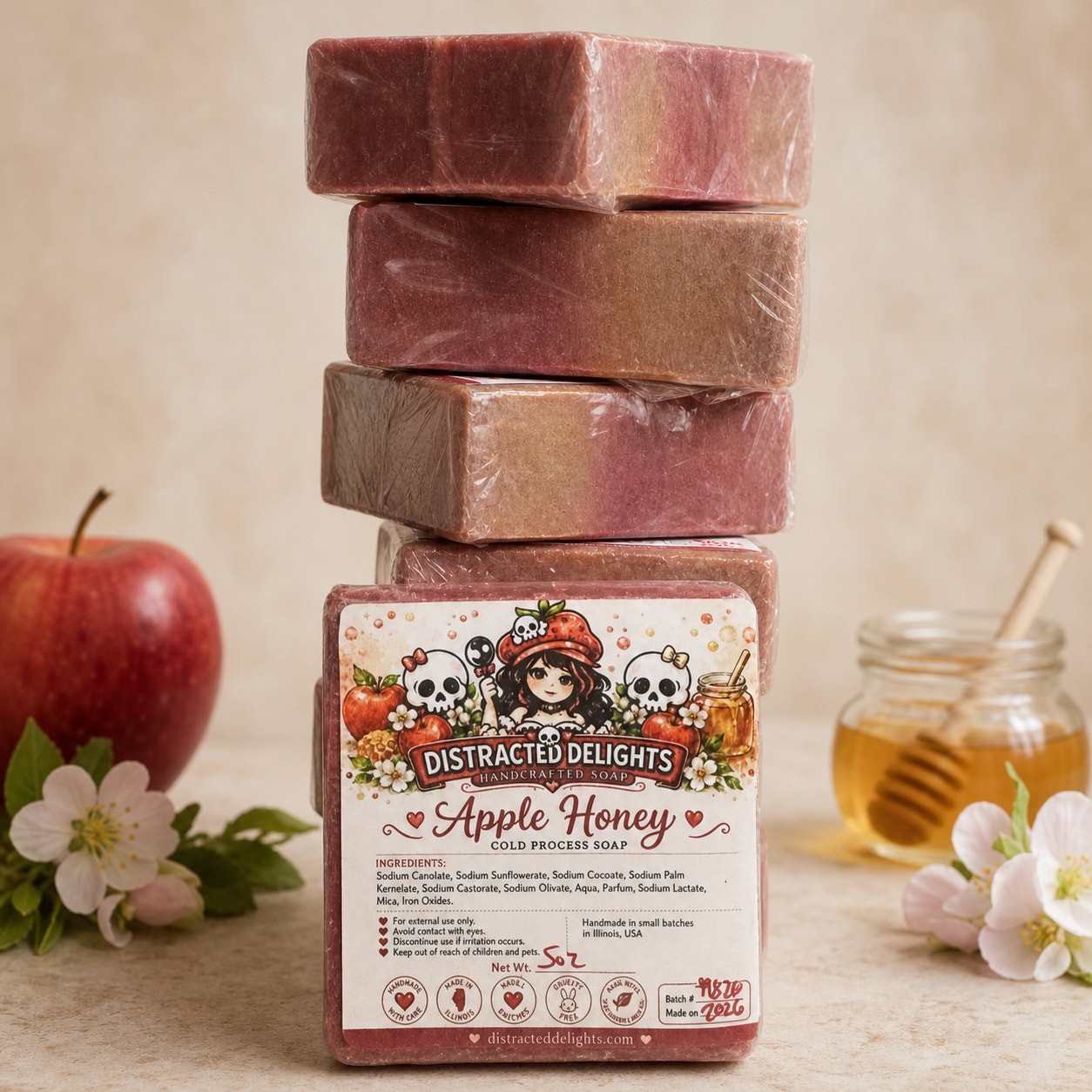 Apple Honey Cold Process Soap – Handmade Artisan Bar, Apple Pear & Honey Scent