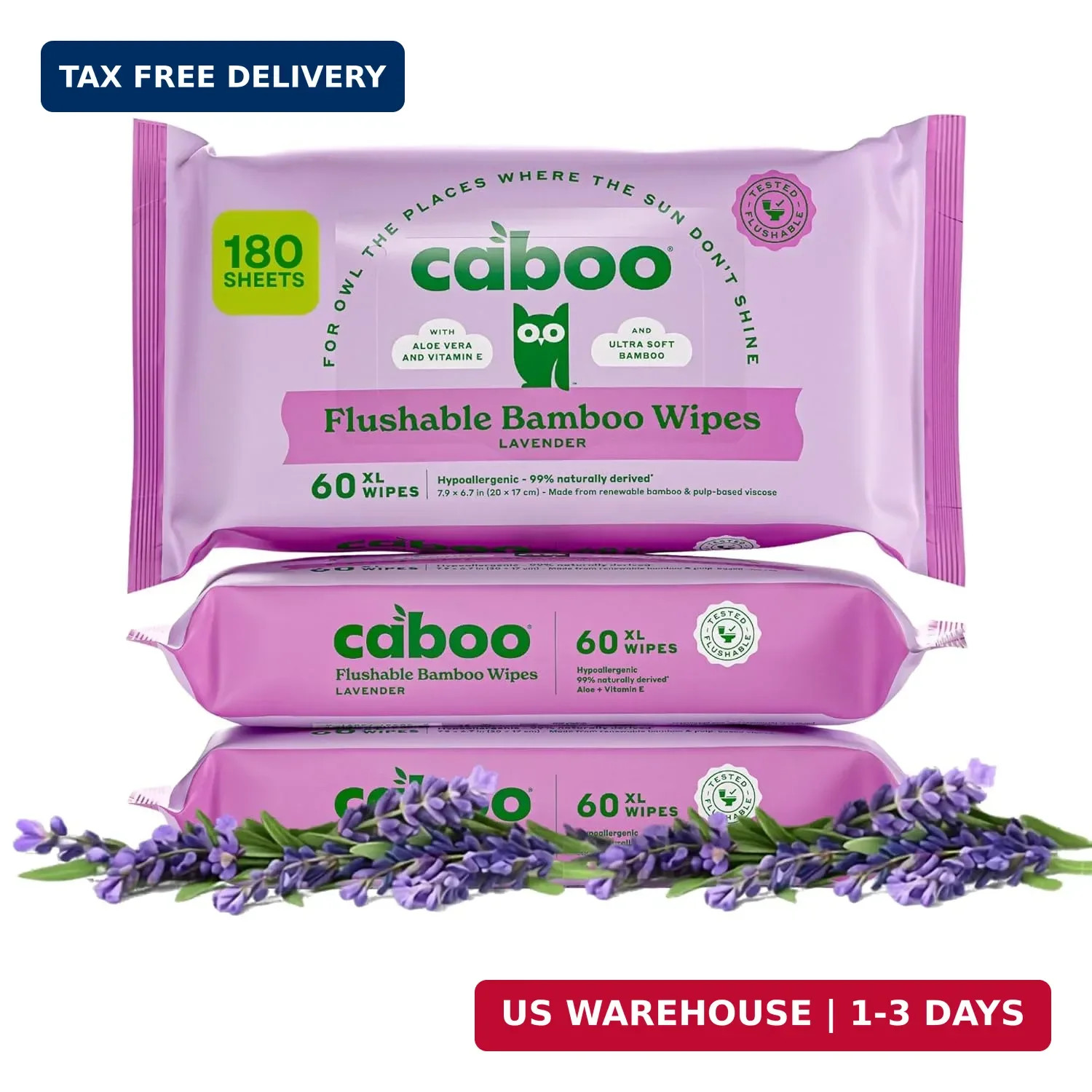 Caboo Lavender Flushable Wipes | Certified Flushable, Septic Safe, Chemical Free
