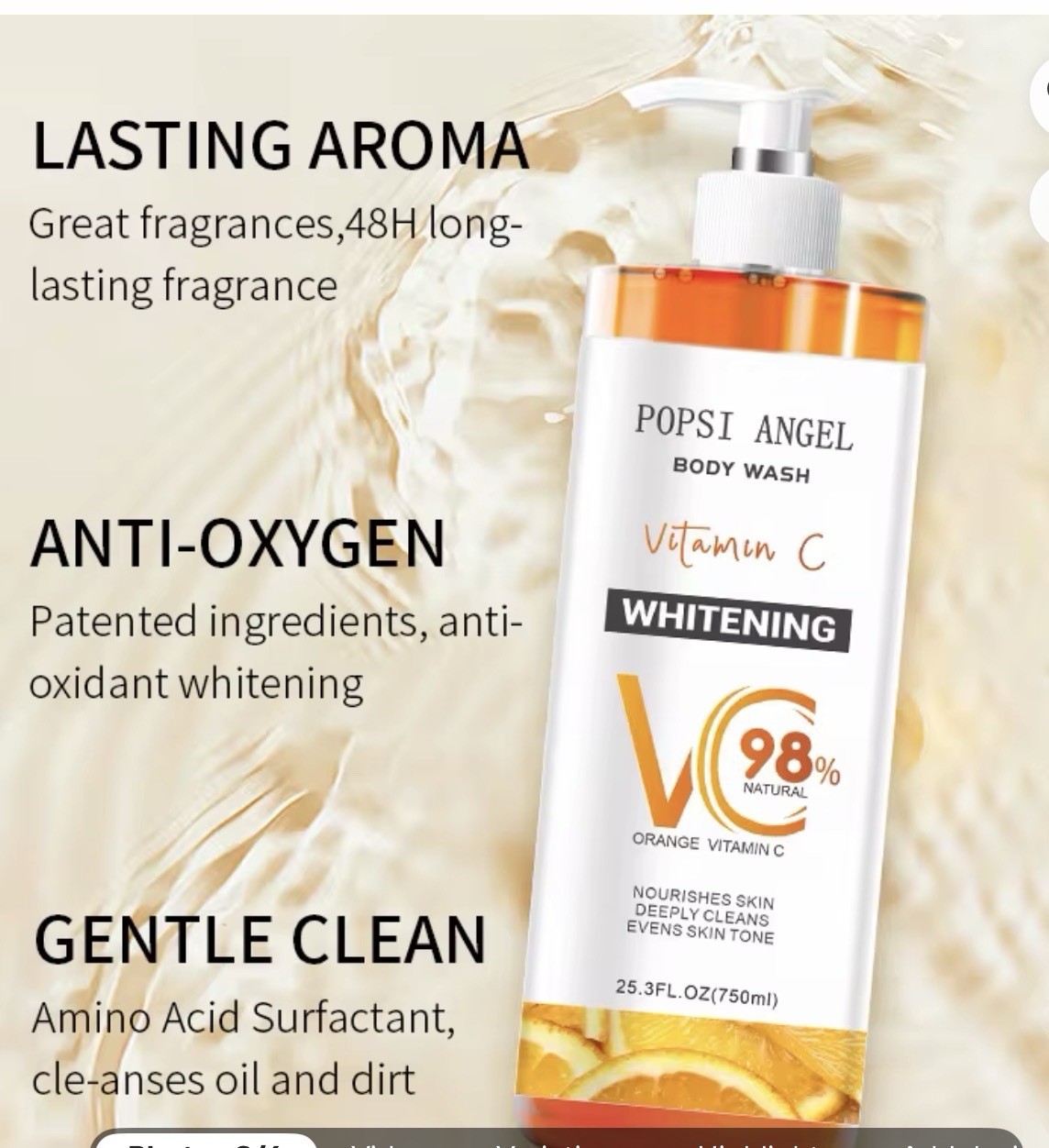 POPSI ANGEL Vitamin C Body Wash 750ml | Orange Vitamin C Moisturizing Cleanser