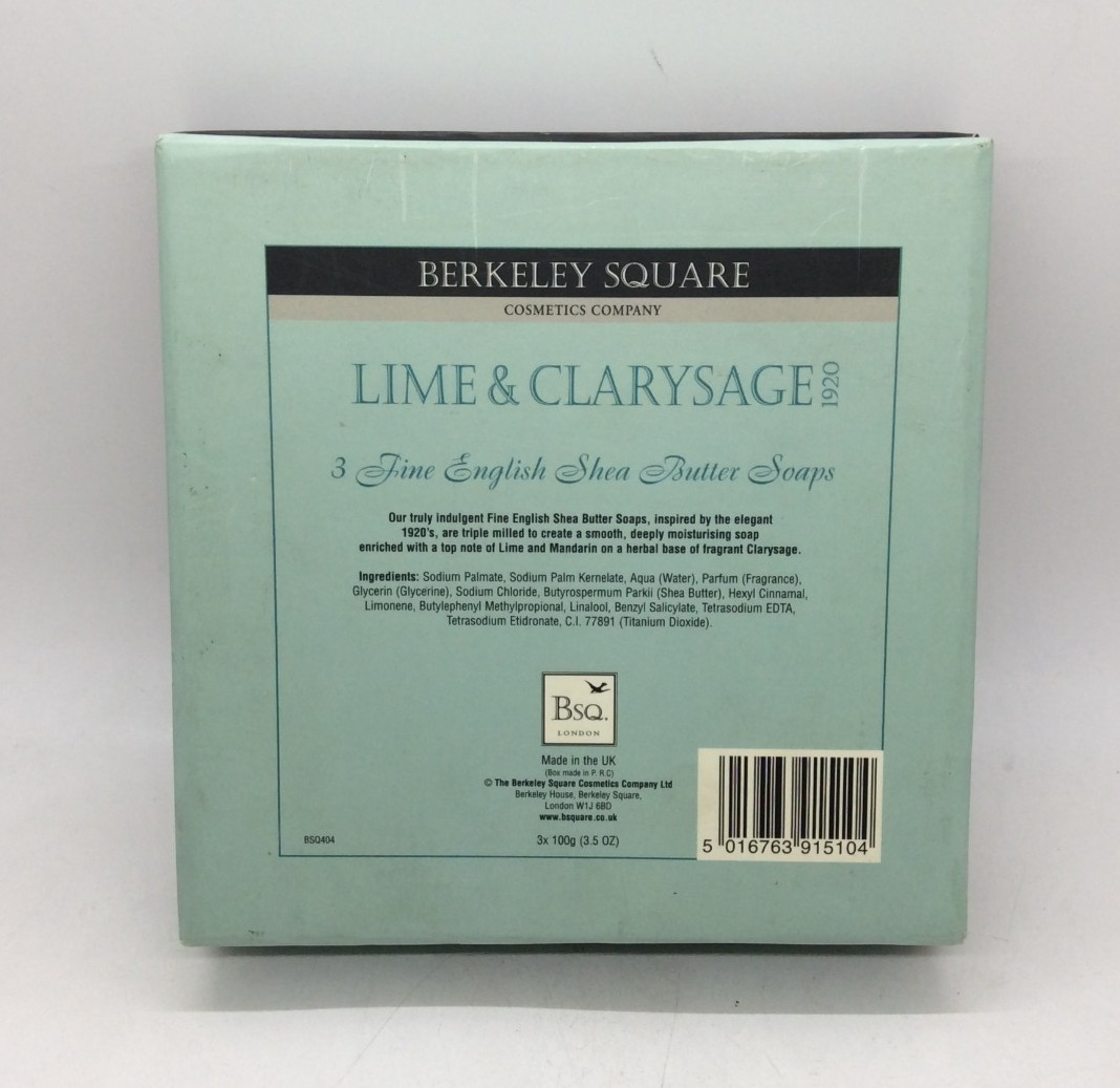 Lime & Clarysage by Berkeley Square 3x 3.5 oz Fine English Shea Butter Soaps R5