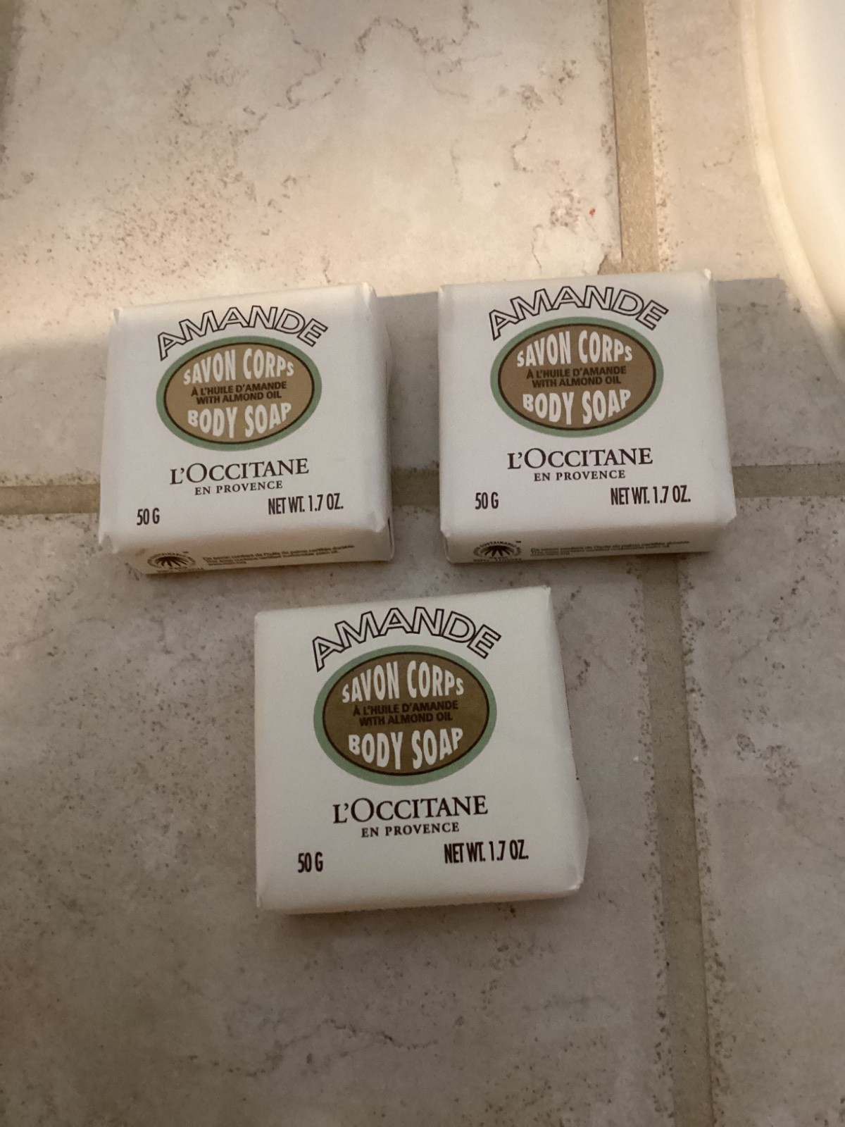 L’Occitane Amande Soap with Almond Oil 50g 1.7 oz set of 3 bars NEW