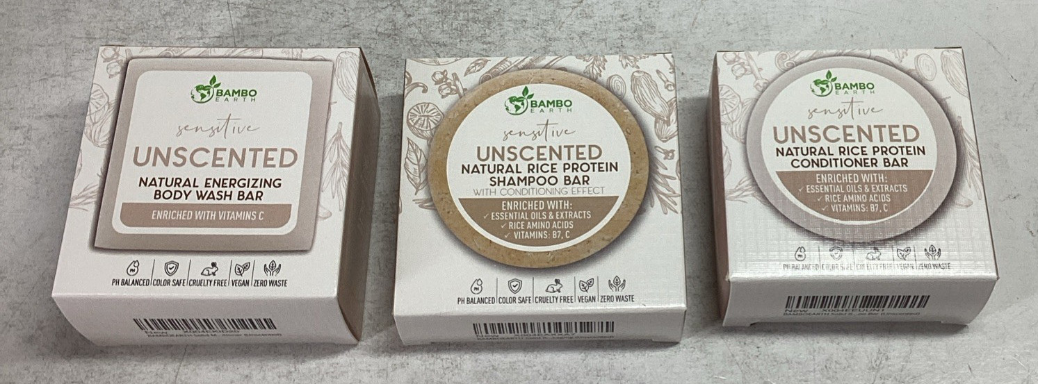 Bambo Earth Beauty Trio Body Wash, Shampoo & Conditioner Bars Chamomile Mint