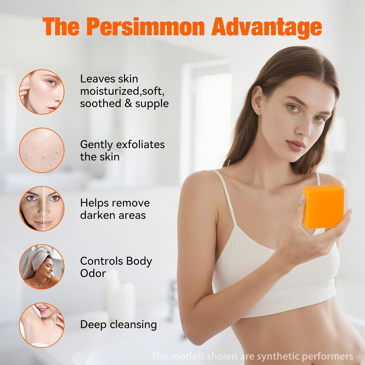 3 PCS Persimmon Soap Bar for Body Odor Control – Deodorizing & Eliminating Bo…