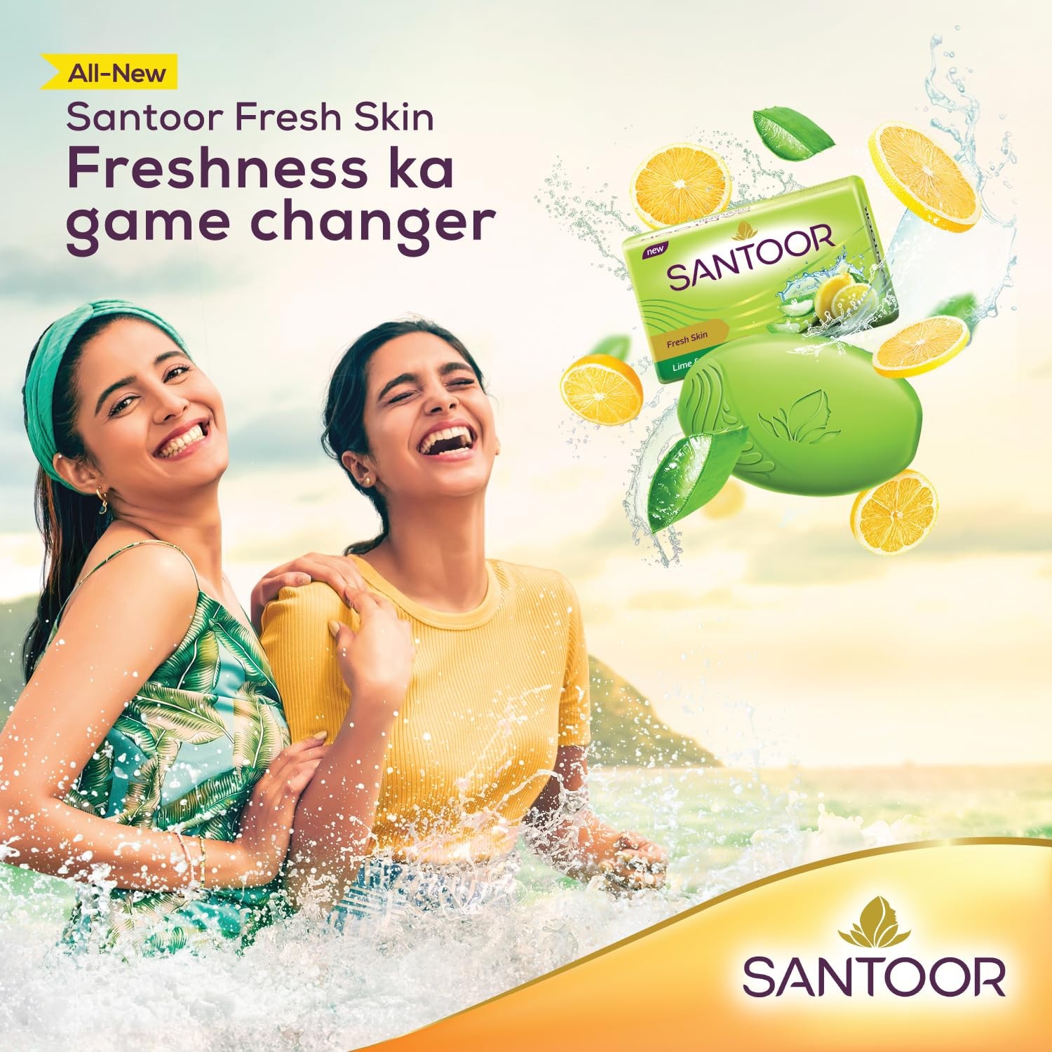Santoor Fresh Skin Aloe Vera & Lime Bathing Soap 125g, Pack of 4 Nourishing skin