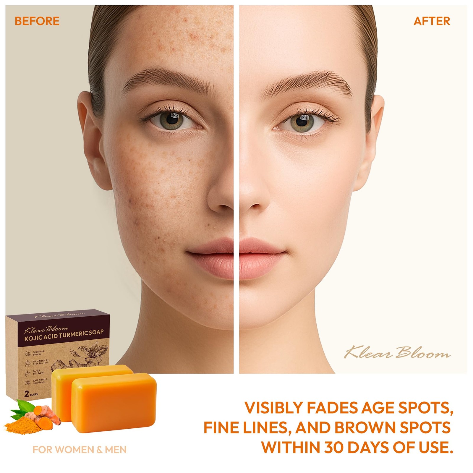 Kojic Acid Soap Turmeric Soap Bar for Dark Spots Brighten Moisturiz 105g x 2 Bar