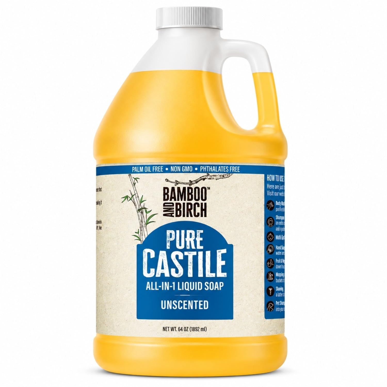 Pure Castile Soap Liquid Organic, Certified Palm 64 Fl Oz (Pack of 1) Unscented