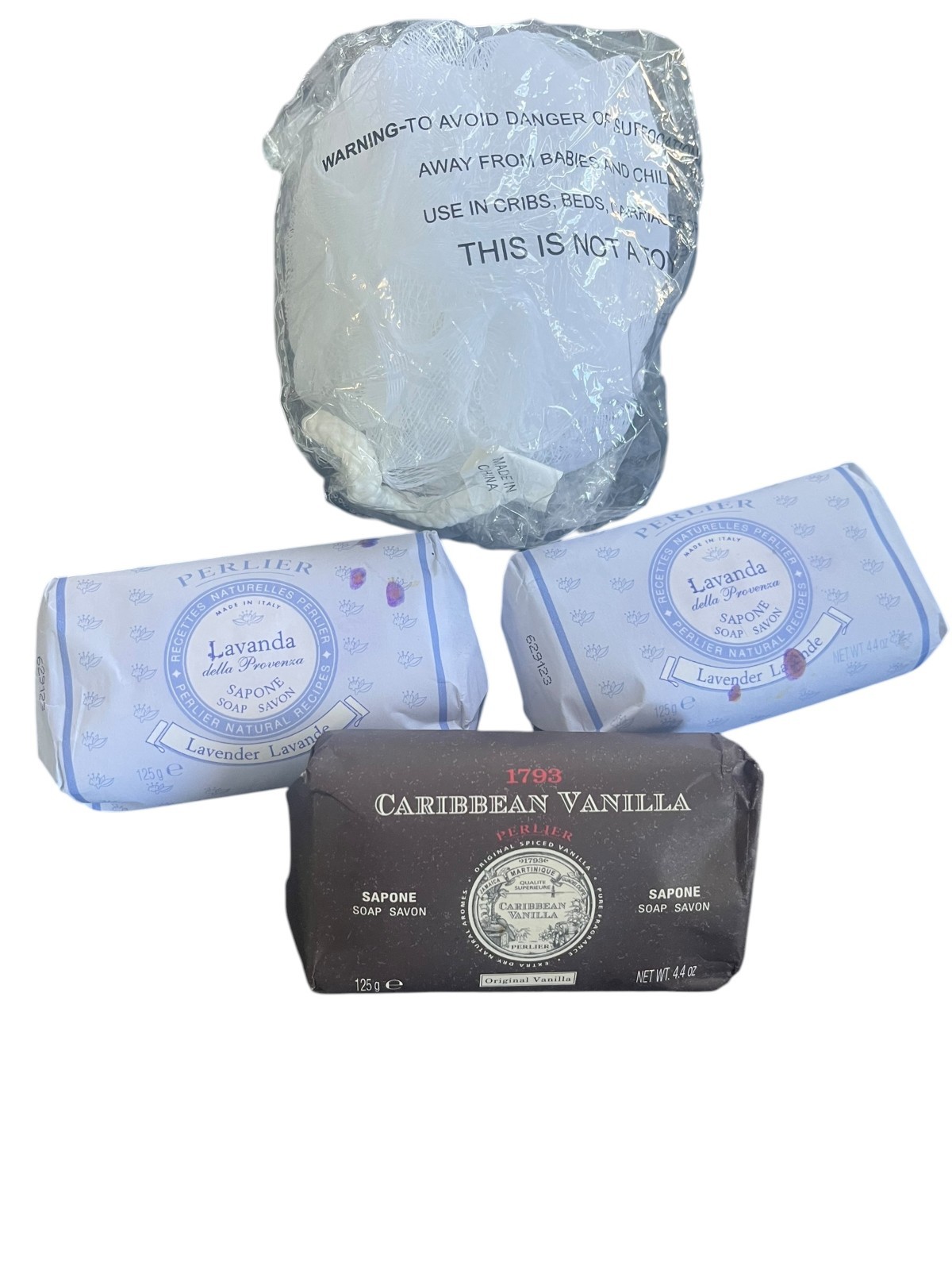 Perlier 4 Piece Moisturizing Natural Bar Soap Bath & Body Set 4.4 oz. each