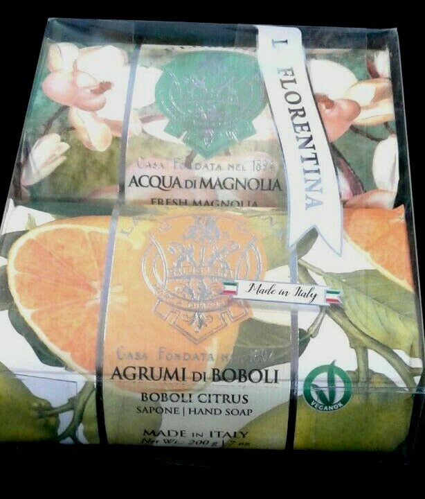 La Florentina Set of Two Tuscan Soaps Fresh Acqua DI Magnolia and Boboli Citrus