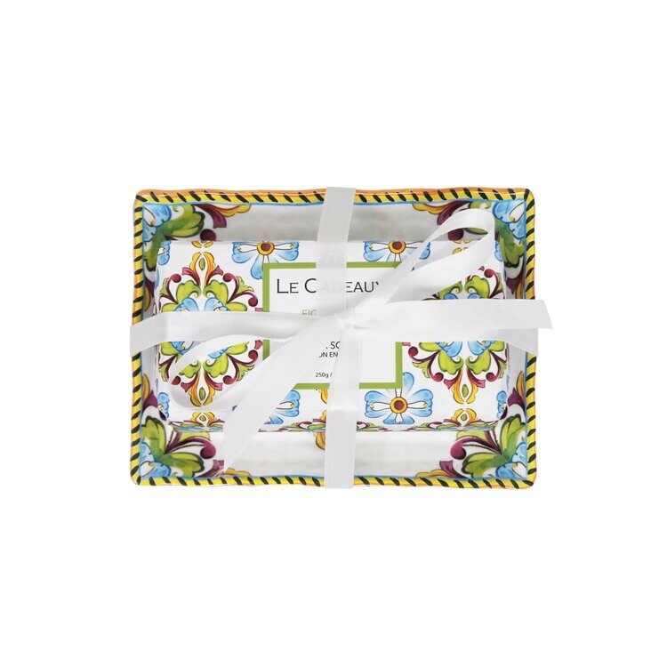 Fig & Olive Fragrance Bar Soap on a Matching Melamine Soap Dish