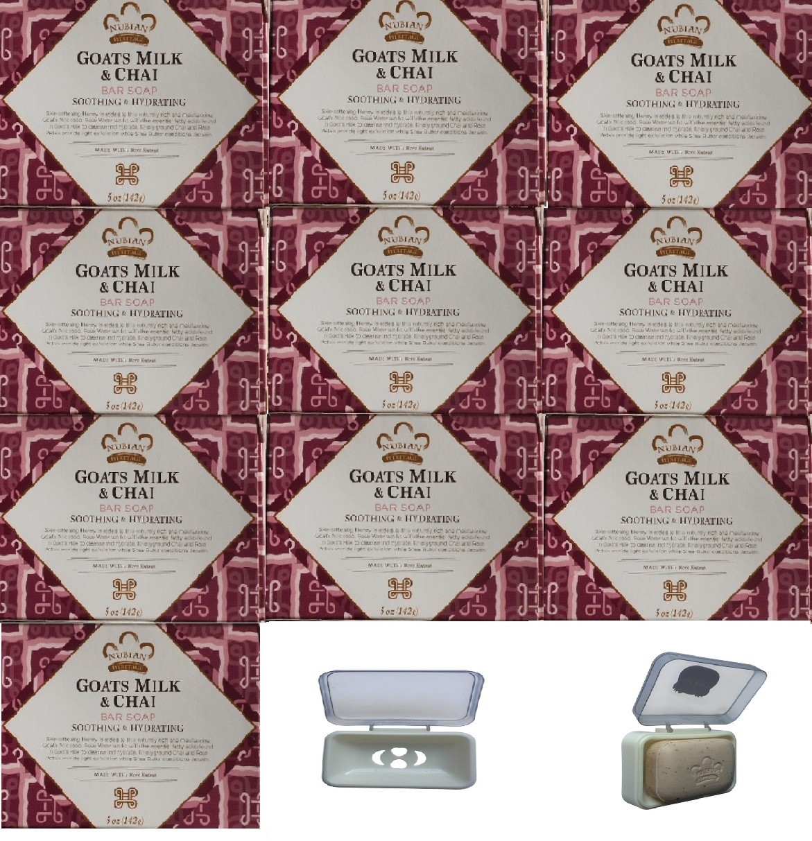 Nubian Heritage – 10 Pk Goats Milk and Soap Dish – Gift Set- 5oz Soaps