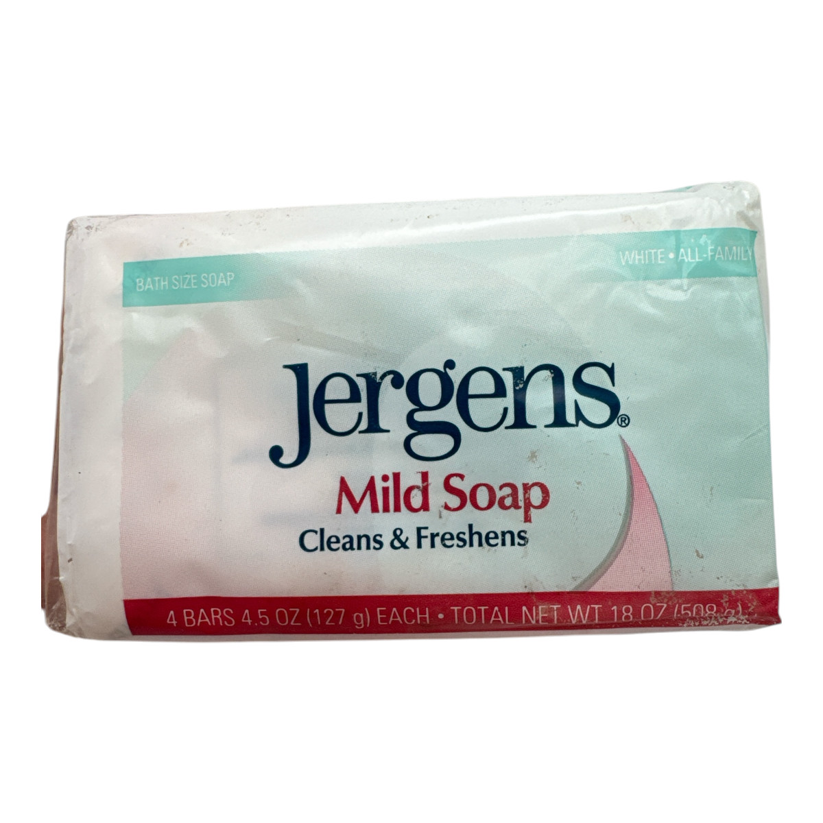 Jergens Mild Soap All Family White Bath Bar Soap 4.5 oz New 4 Pack