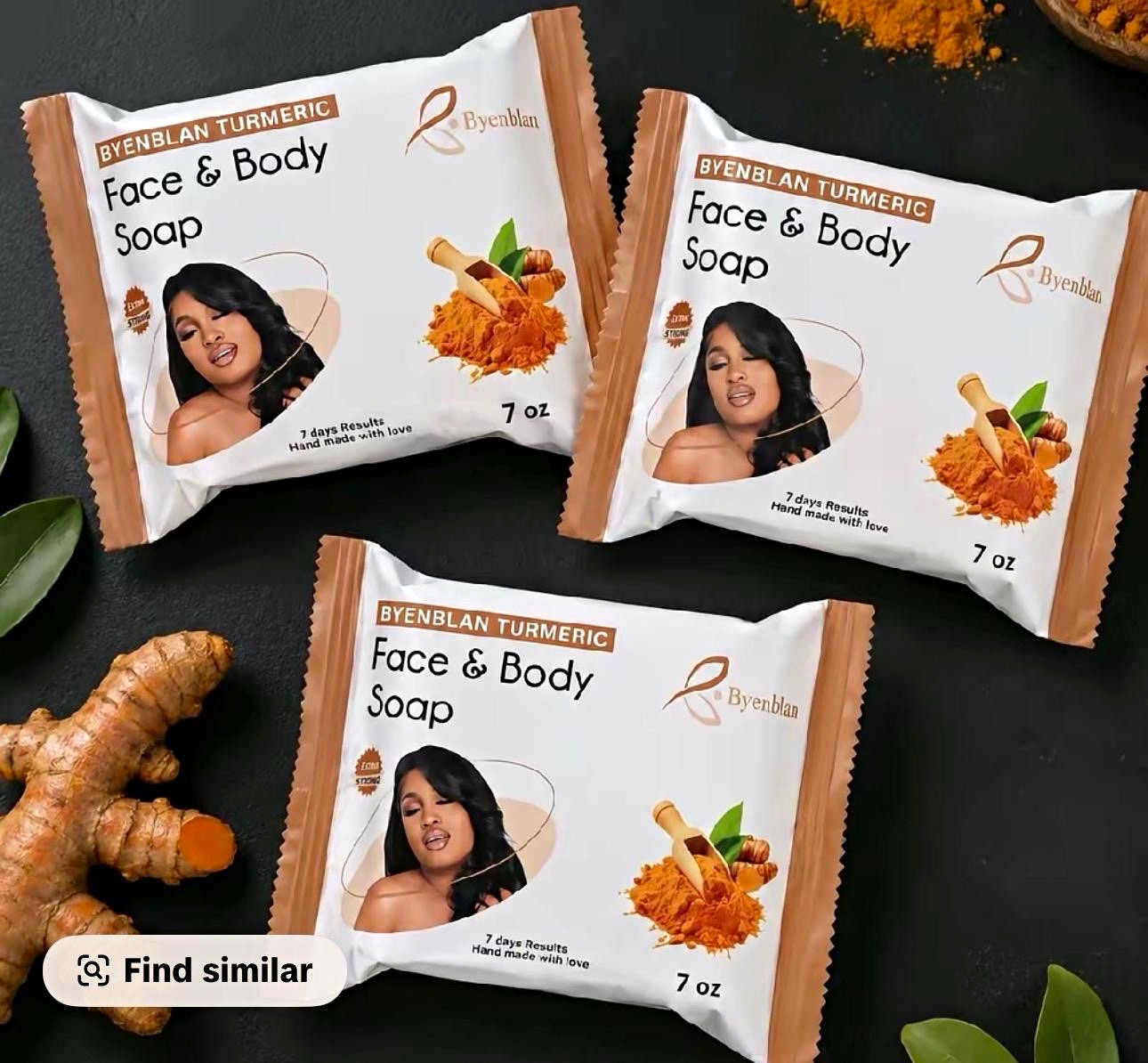 3x Byenblan Turmeric Face & Body Soap Bar, Handmade 7 oz, Rectangular