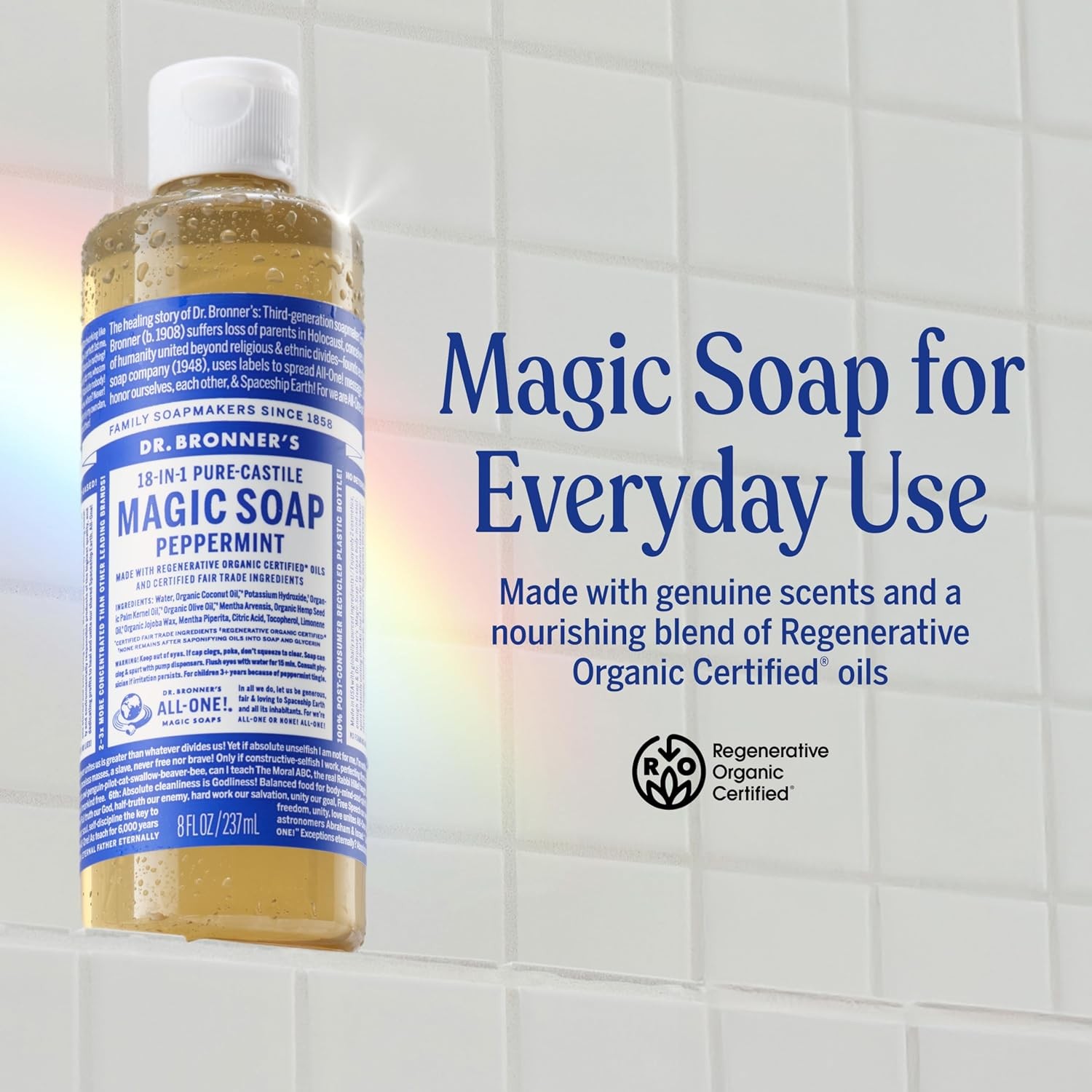 Dr Bronners Castile Soap Peppermint 8oz 18 in 1 Organic Liquid Soap
