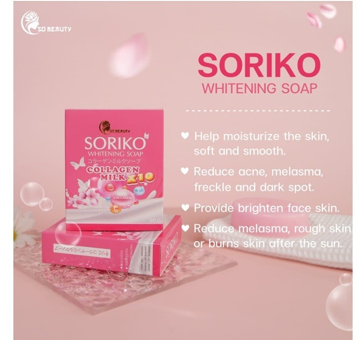 2X SORIKO Milk Collagen Soap 80g Nourish Bright Smooth Clean Radiant Facial Skin