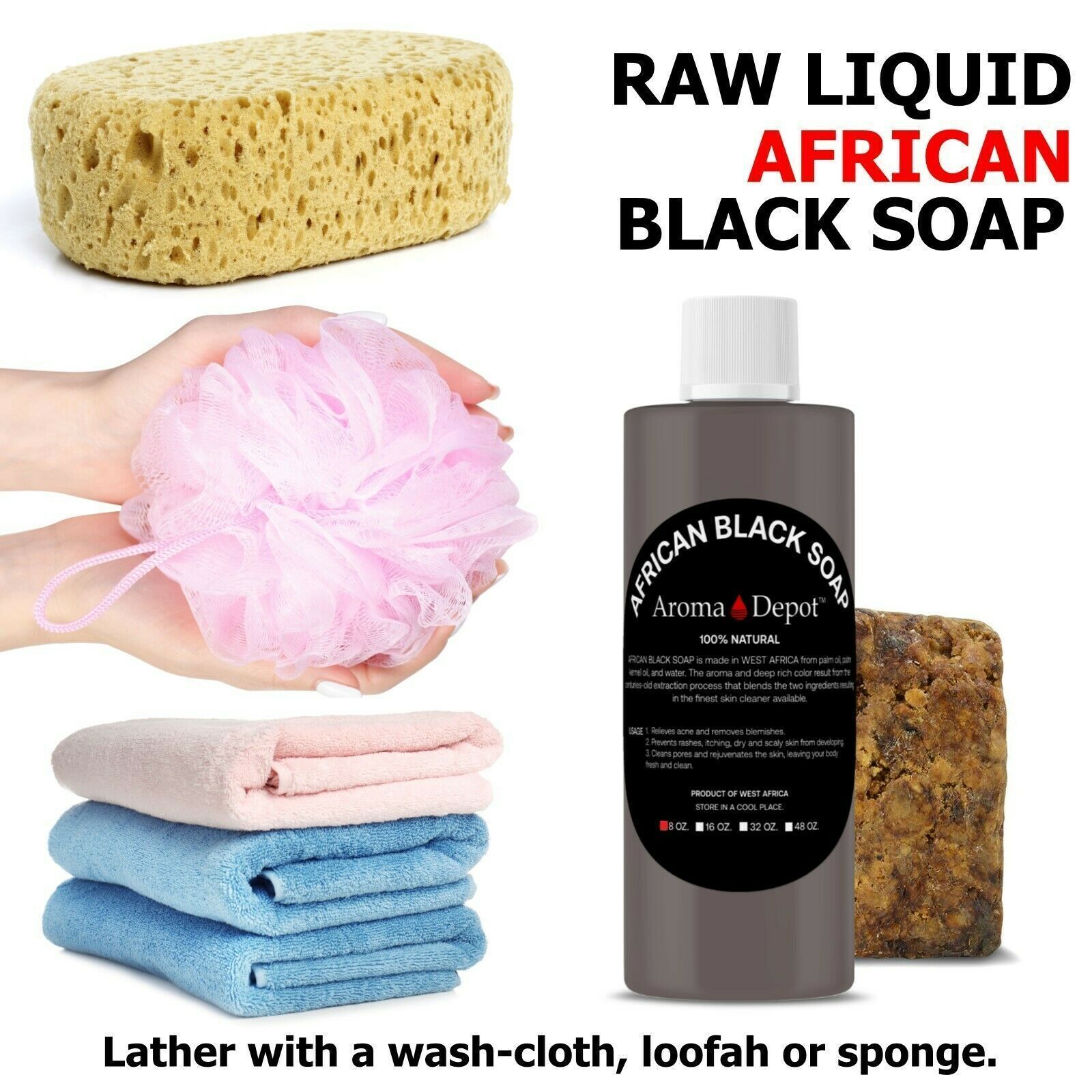 SCENTED Liquid Raw African Black Soap 100% Natural For Face & Body Wash
