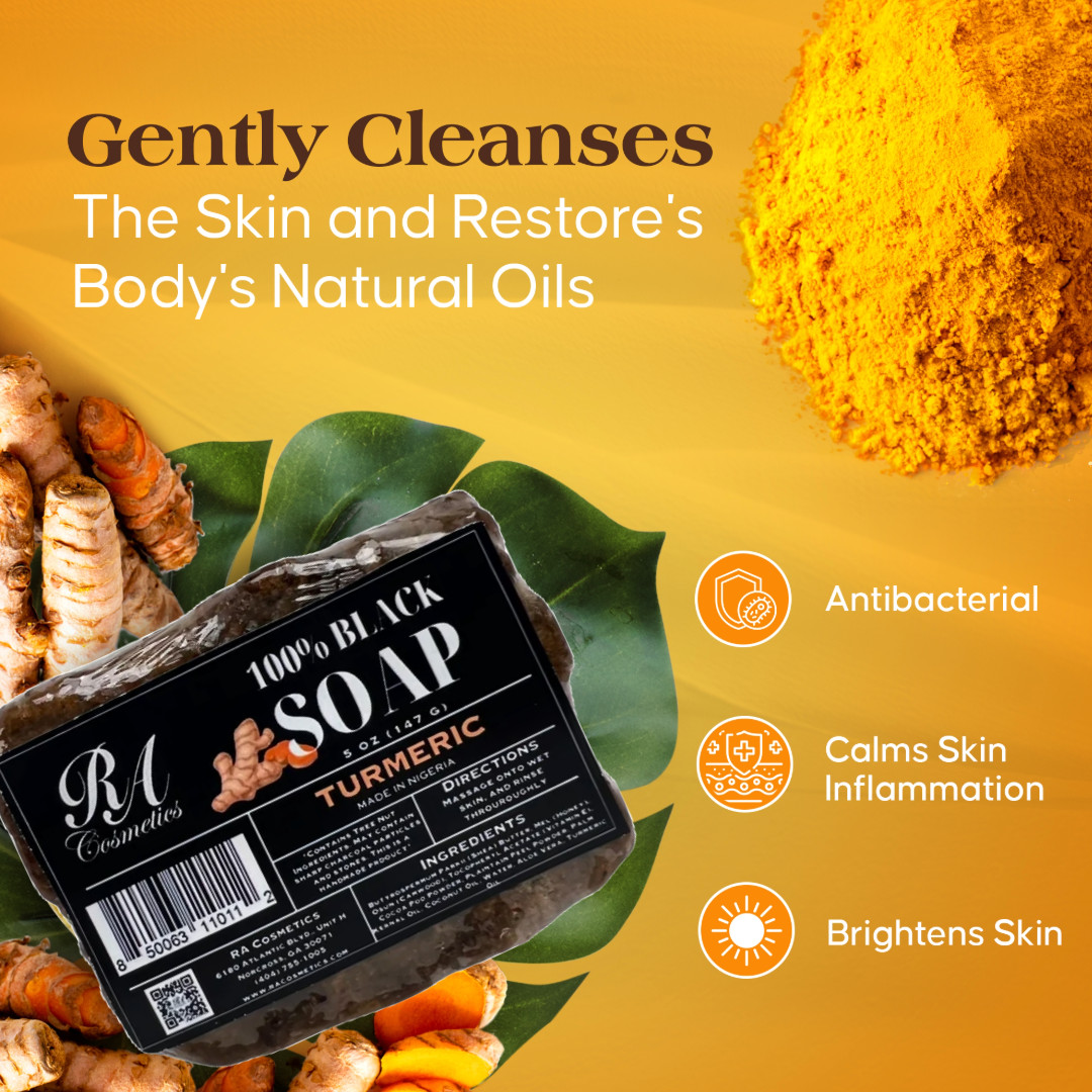 RA Cosmetics 100% Pure Raw African Black Soap With Turmeric Oil – 1lb