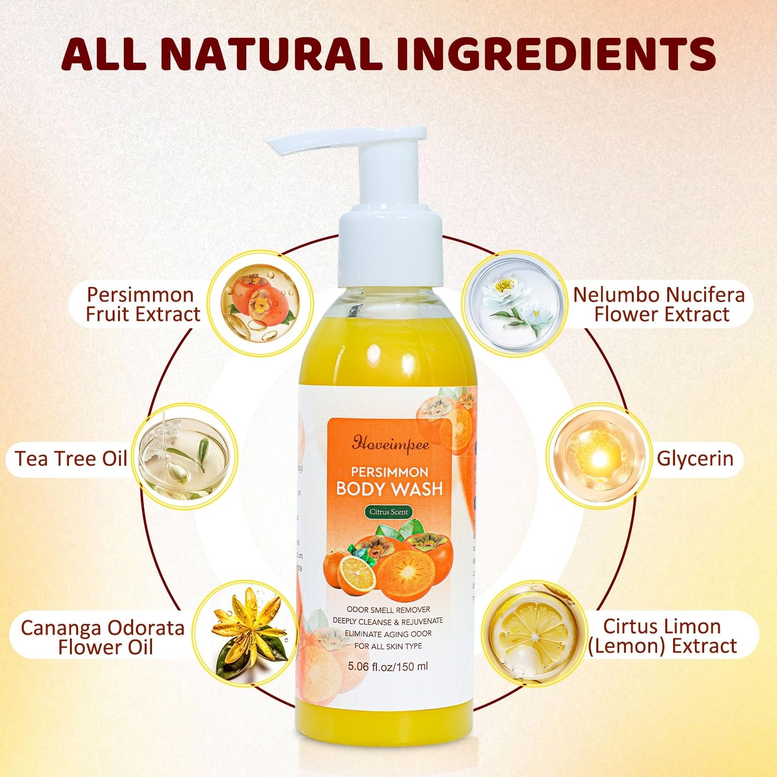 2 Pack Persimmon Body Wash Odor Eliminator, Deodorizing Persimmon Soap for Ol…
