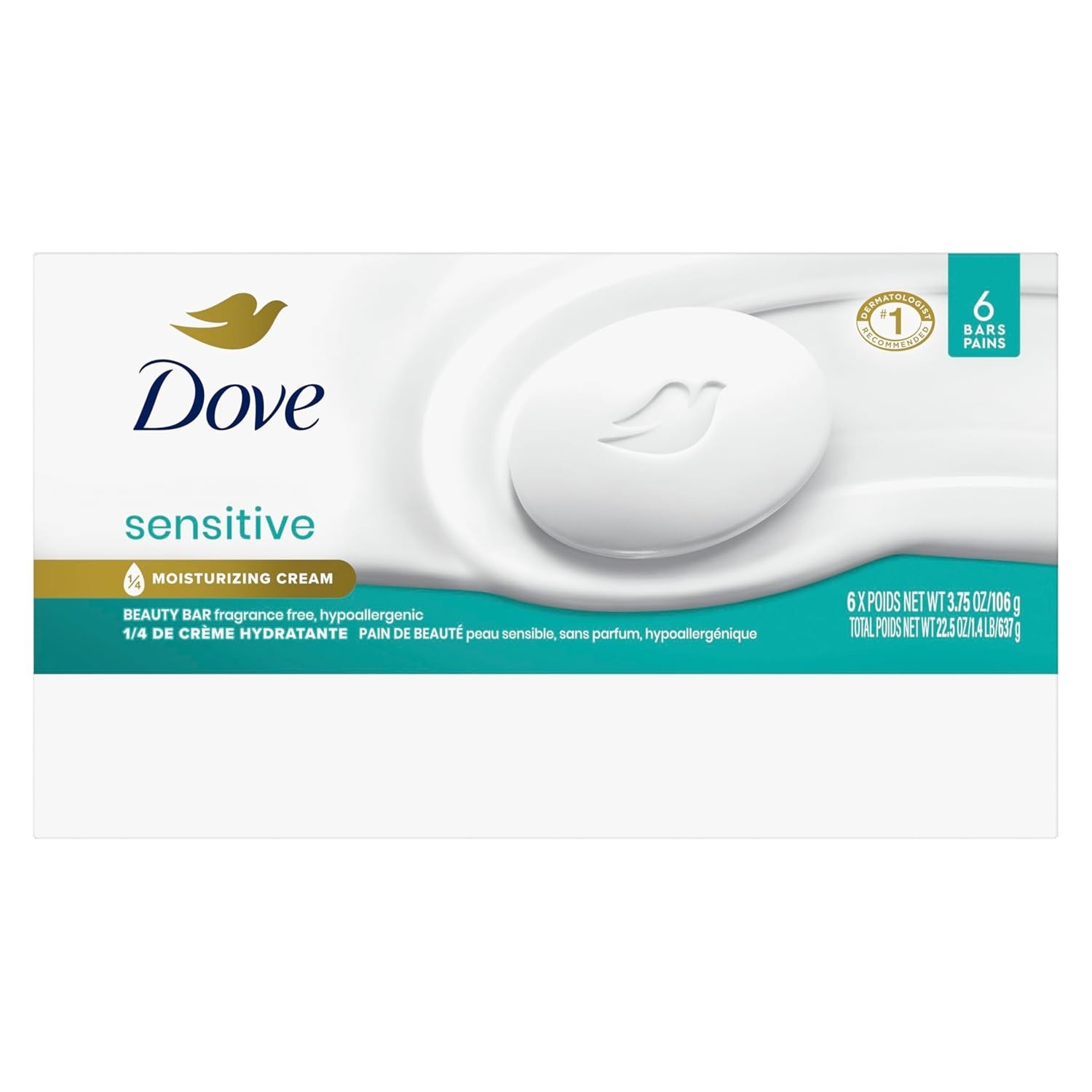 Dermatologist Approved Fragrance-Free Soap – 6-Pack Sensitive Formula 3.75 oz