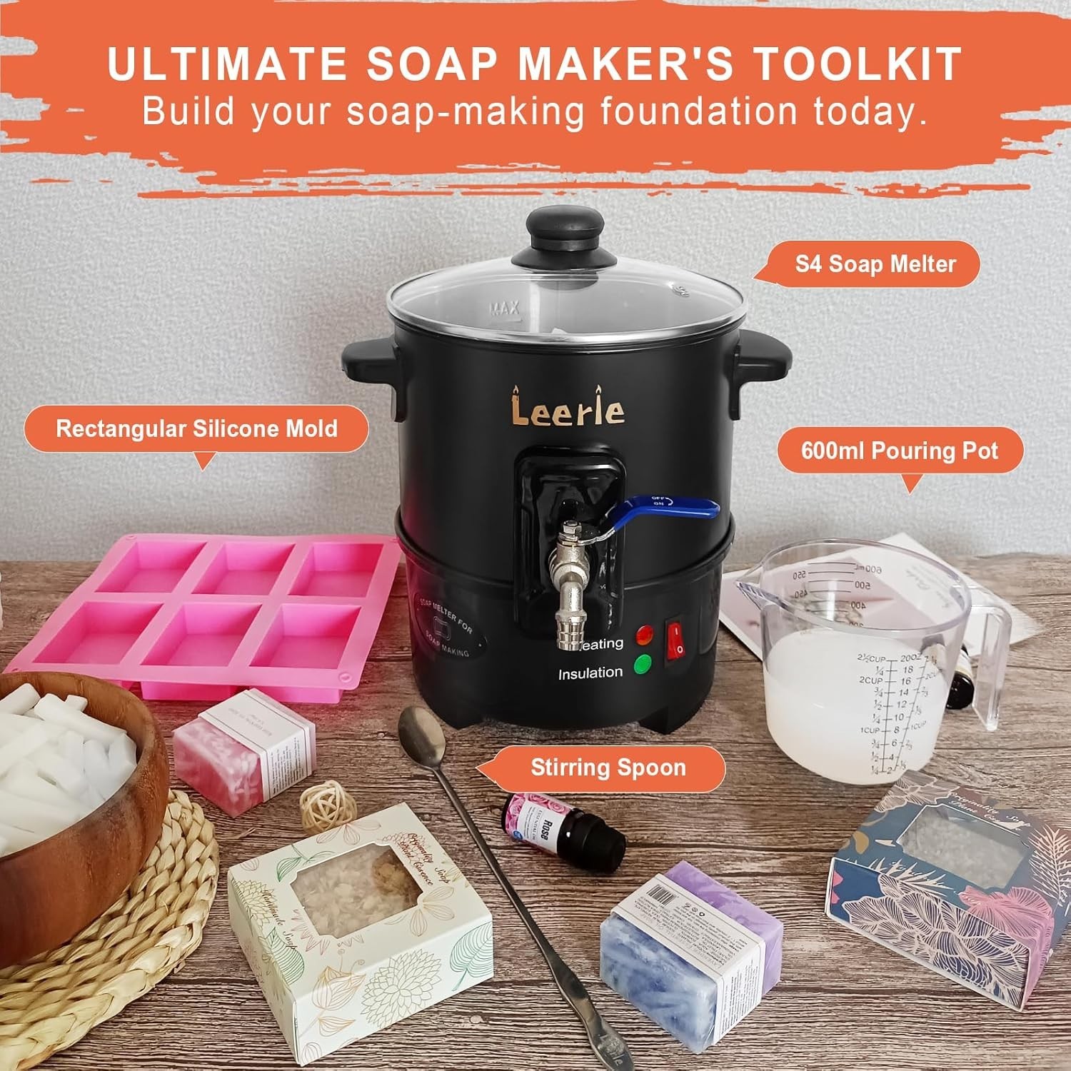 S4 Soap Melter, 8Lbs Soap Base Melting Pot with One-Touch Start & Heating Cor…