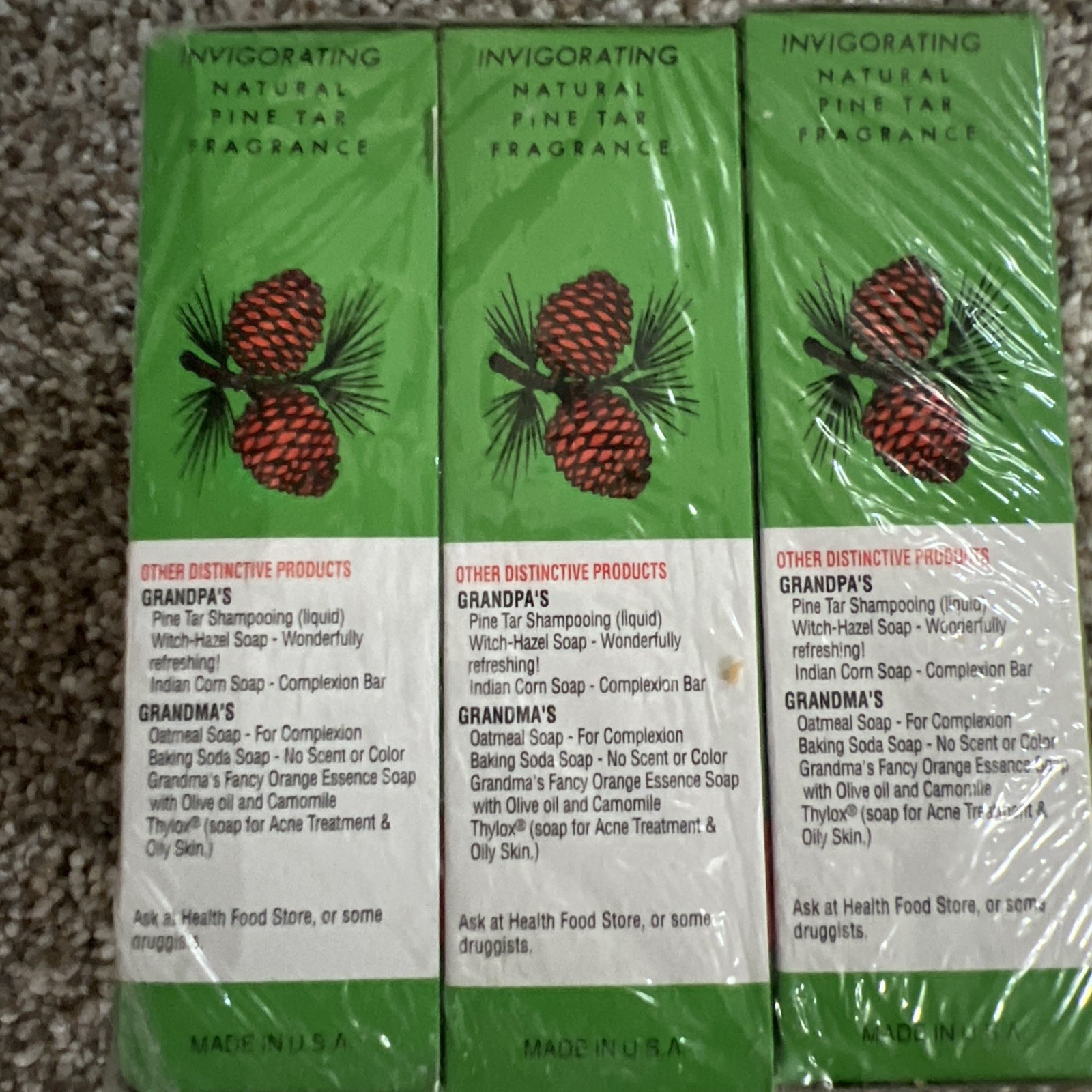 Grandpa’s Wonder Pine Tar Bar Soap 3-Pack Pine Tar Oil 4.25 oz (120 g) NOS