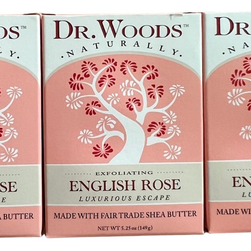 Lot 3 Dr. Woods, Exfoliating Bar Soap, English Rose , 5.25 oz (149 g)