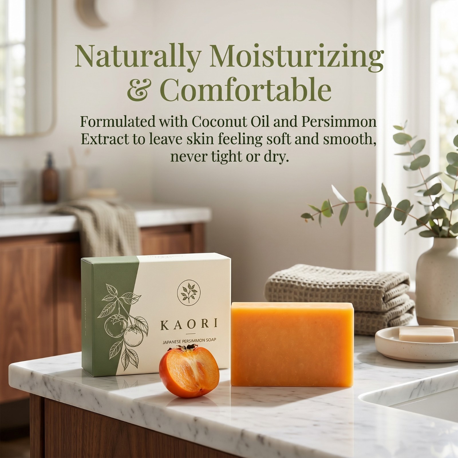 Kaori Persimmon Soap Bar Natural Odor Care for Mature Skin Daily Cleansing