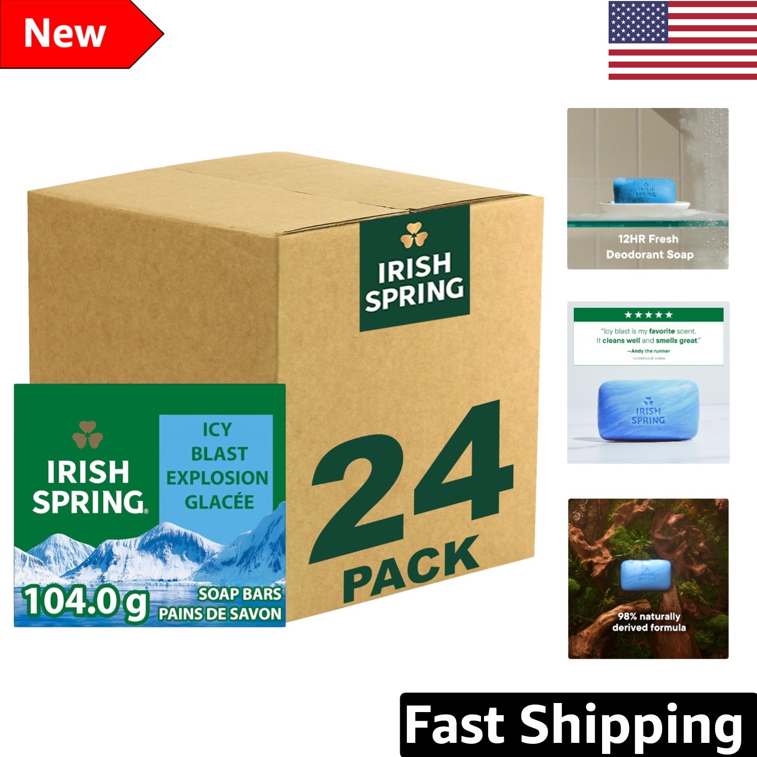 Icy Blast 3.7 Oz Bar Soap for Men – 24 Pack, Gluten-Free, Natural Ingredients