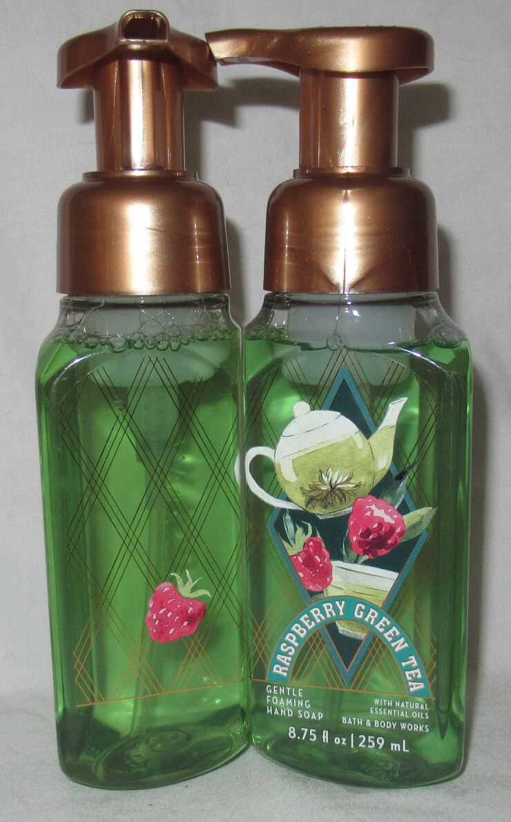 Bath & Body Works Gentle Foaming Hand Soap Lot Set of 2 RASPBERRY GREEN TEA