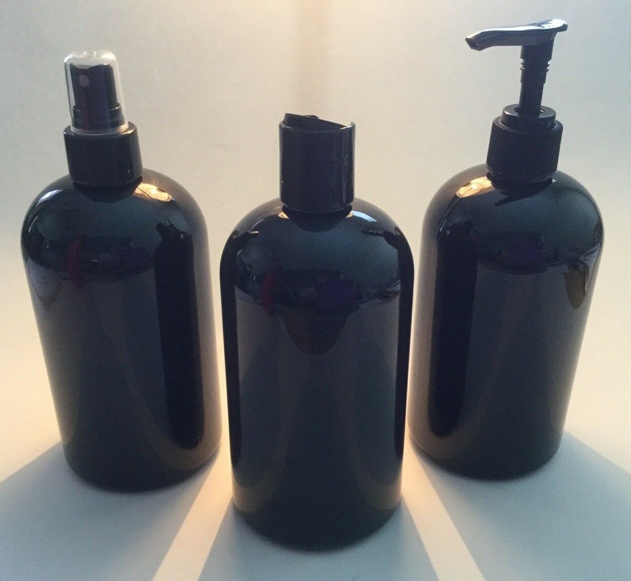 16 oz PET Plastic BPA Free 24/410 Black Boston Round Bottles with caps SALE