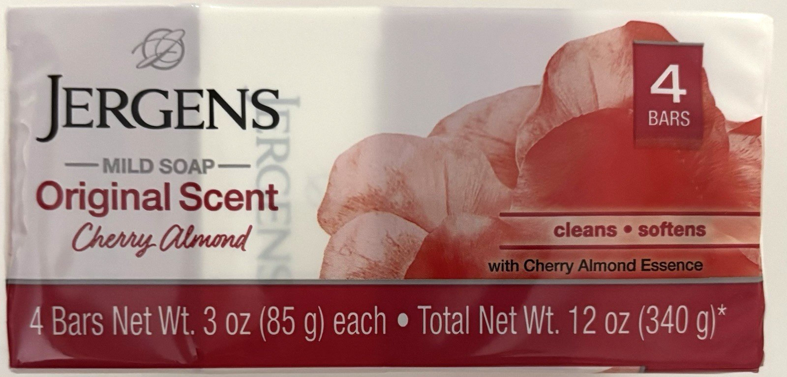 Jergens Mild Bar Soap Cherry Almond Original Scent, 32 BARS (4 Each Pack)