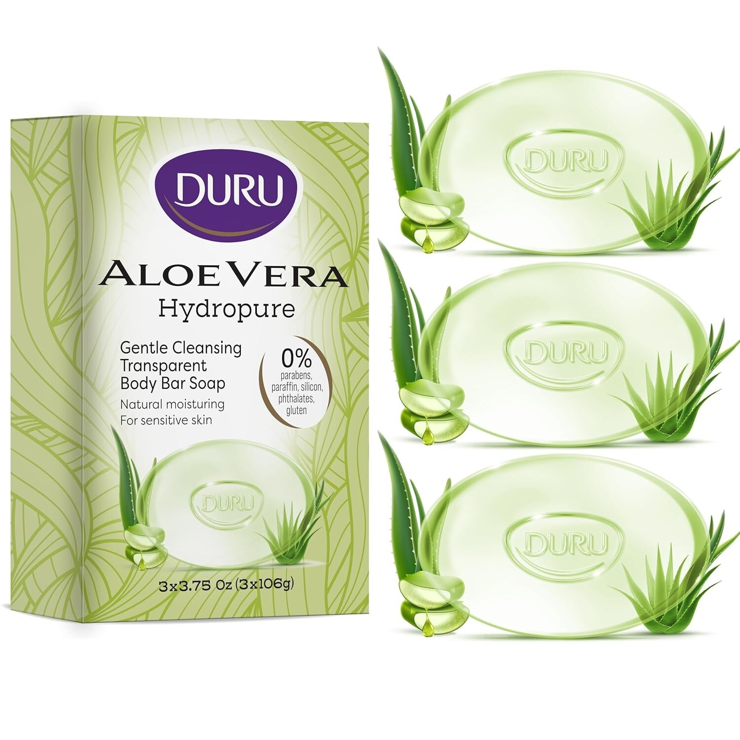 Duru Aloe Vera Glycerin Bar Soap – Vegan Transparent Cleansing Bar Moisturizing