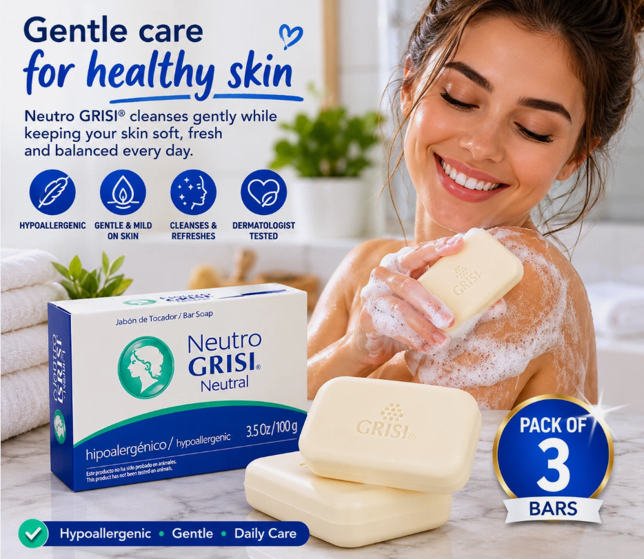 Neutro Grisi Neutral Soap 3 Pack 3.5 oz Bars Gentle pH Balanced Daily Skin Care