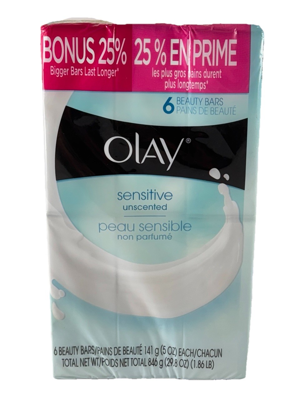 Olay Sensitive Unscented Skin Beauty Bar Soap 5 oz Each New & Sealed 6 Bars