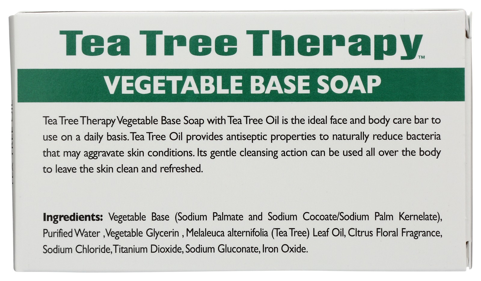 Tea Tree Therapy Soap Bar Vegetable Base With Oil 3.9 Oz 1 Pack