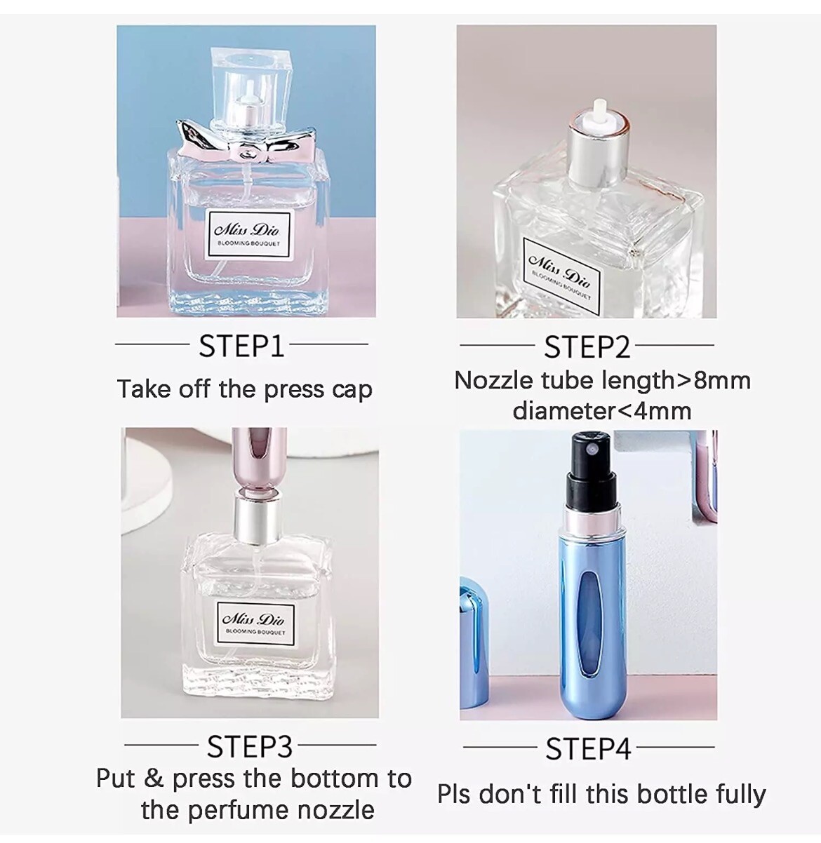 6PCS Mini Refillable Travel Portable Perfume Atomizer Bottle Spray Pump Case