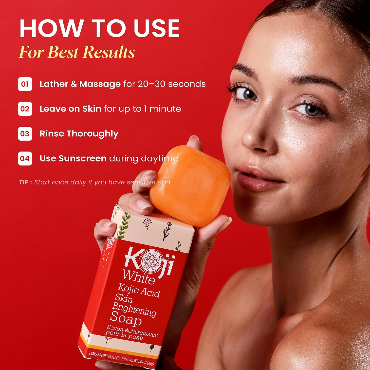 Koji White Pure Kojic Acid Soap | Glycerin Soap Bar for Gentle Skin Brightening