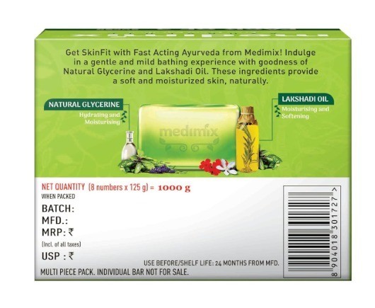 Medimix Ayurvedic Natural Glycerine Bathing Soap Pack of 8x125g Each Packs